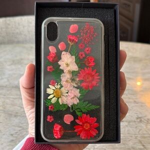 Floral Clear Phone Case - Red and Pink for iPhone X or XS comes w/screen shield